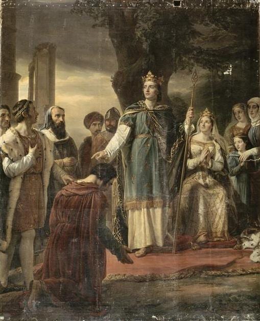 Saint Louis IX rendering justice under the oak of Vincennes — 1826 painting by Georges Rouget, Palace of Versailles